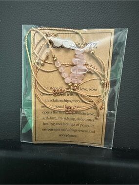 Rose Quartz Beaded Adjustable Bracelet - Pink